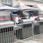 Chefs on Weber gas grills in one of the Lobel's & Weber Grilling Stations at the Meadowlands Stadium on Aug. 16, 2010 